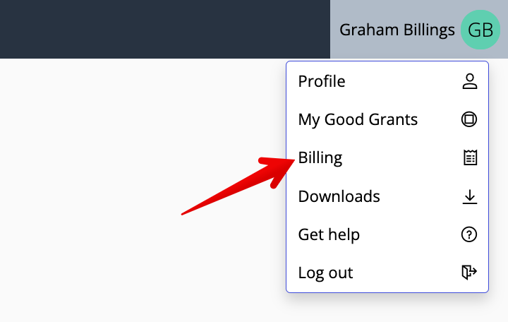Good Grants billing in Profile drop-down.png