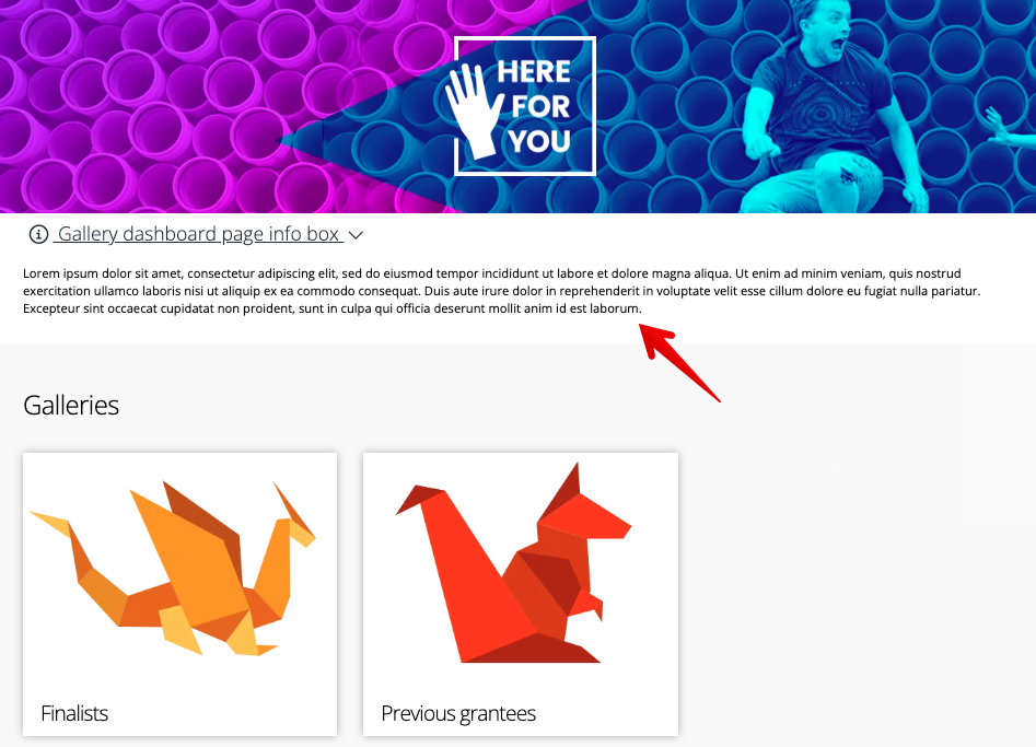Gallery dashboard page info box example