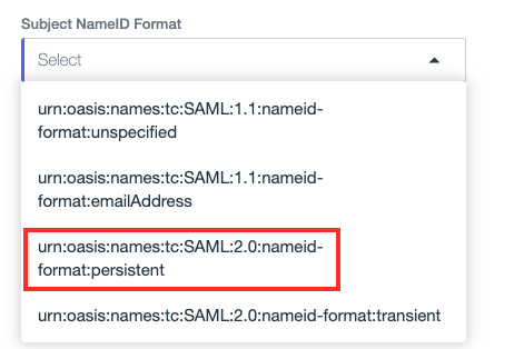 Format persistent option in Subject NameID Format drop-down