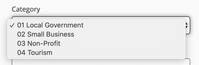 Category drop-down view
