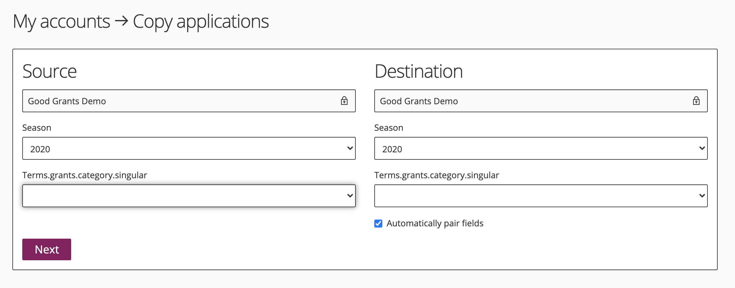 Select season and category