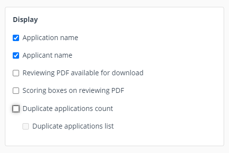 Display Application name and Applicant name checkboxes