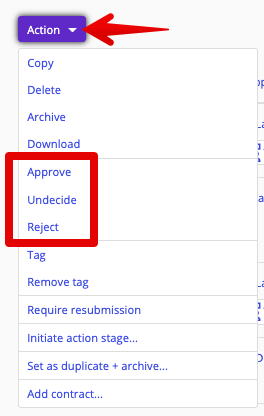 Moderation options in Action drop-down