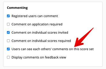 Users can see each others comments on this score set checkbox