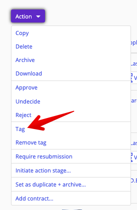 Tag from Action drop-down