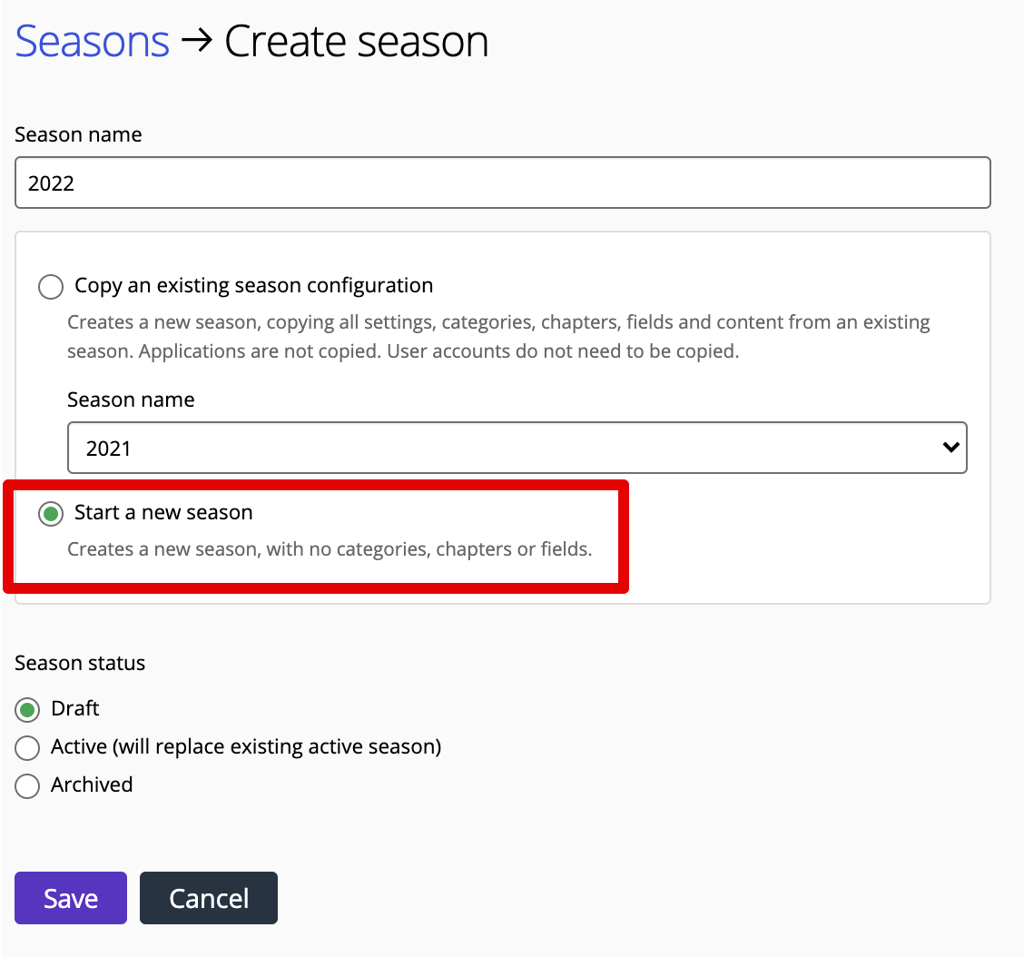 New season option