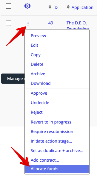 Allocate funds in overflow menu