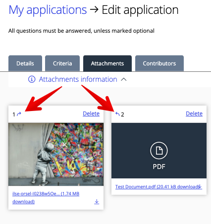 Arrows to change position of attached images