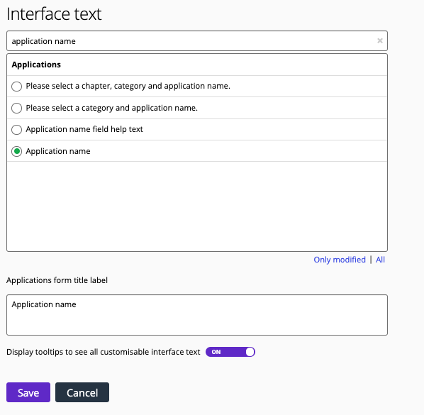 Interface text example