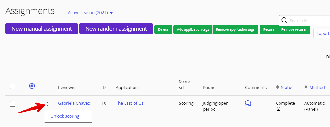 Overflow menu next to a score