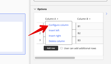 Configure column option