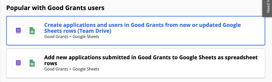 Create applications and users in Good Grants option