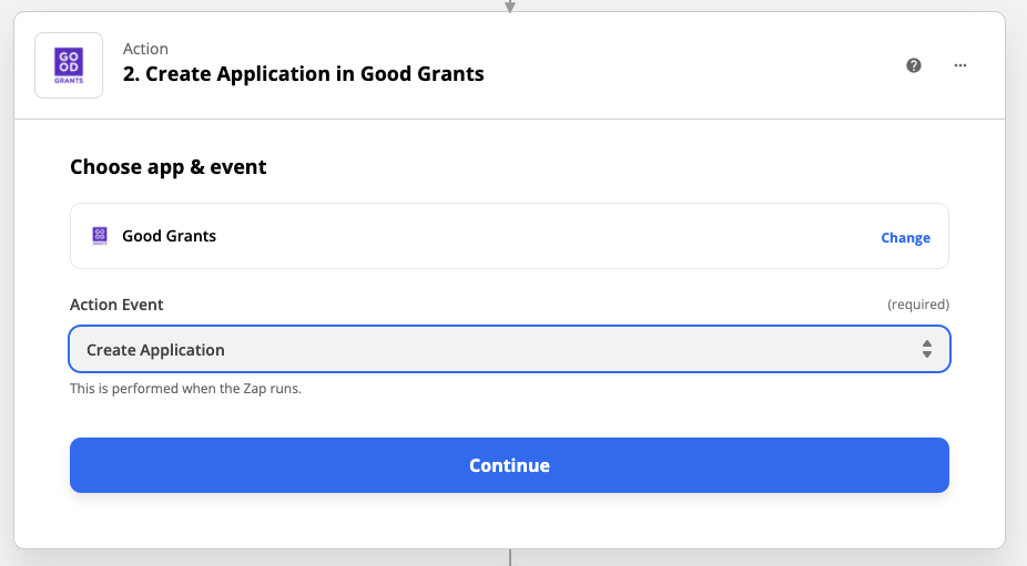 Create Application selected in drop-down