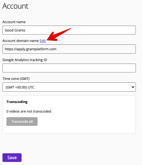 Edit link next to account domain
