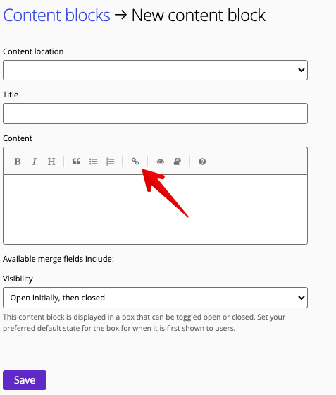 Link button in text entry area