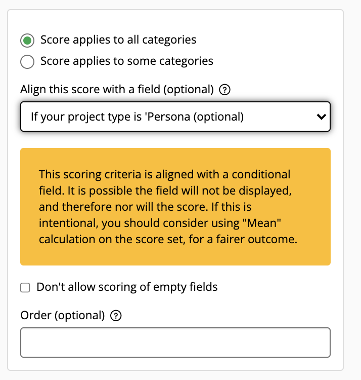 Scoring criteria alignment message