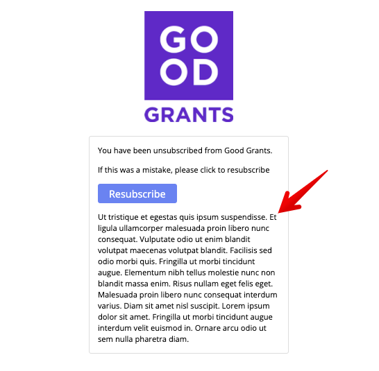 Unsubscribe confirmation example