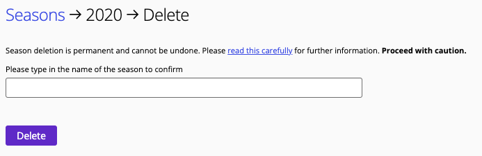 Permanent deletion of a season screen