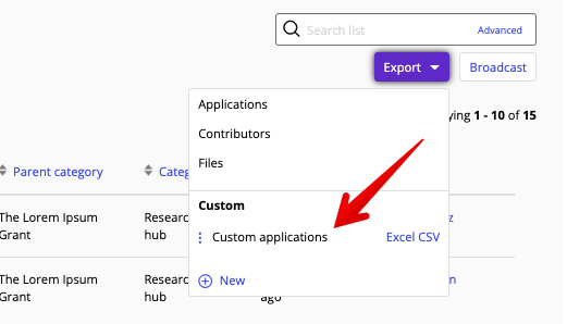 Custom export in Export drop-down