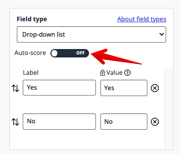 Auto-score toggle in standard configuration