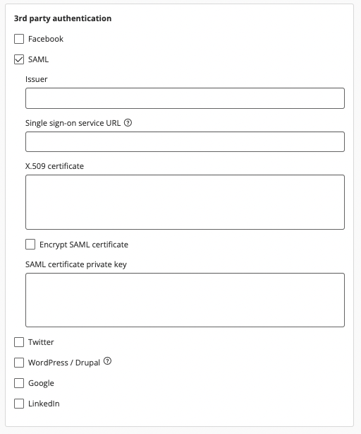 SAML configuration