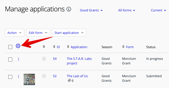 Cog icon in list view