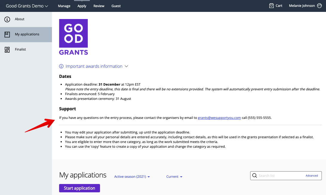 Applicant home info box example