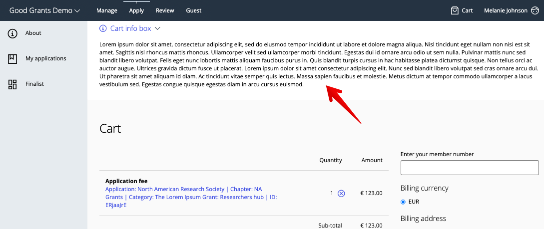 Cart info box example