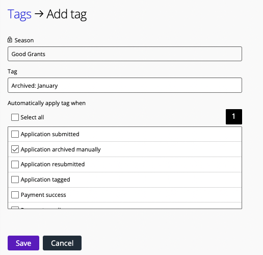Application archived option selected