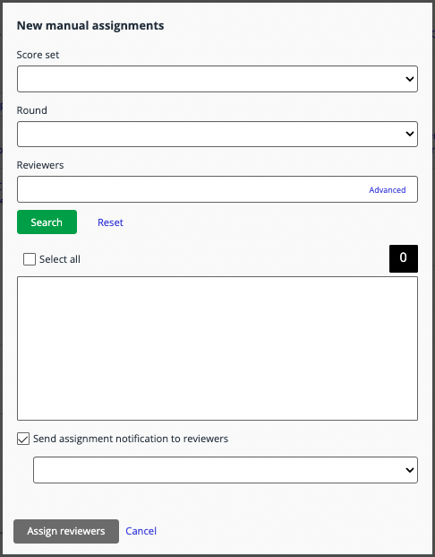 Select score set, round, and reviewers