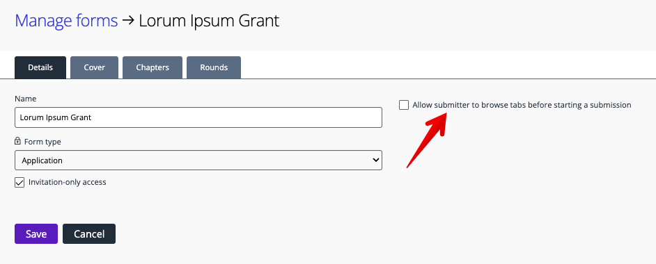 Form browse option