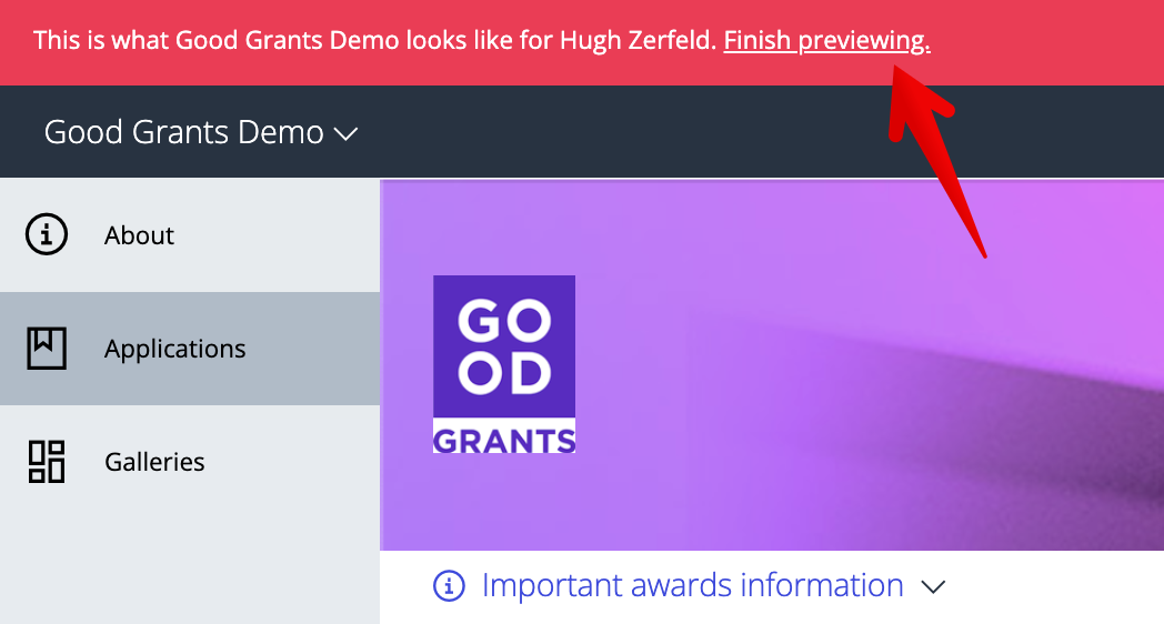 Finish previewing optionin upper banner