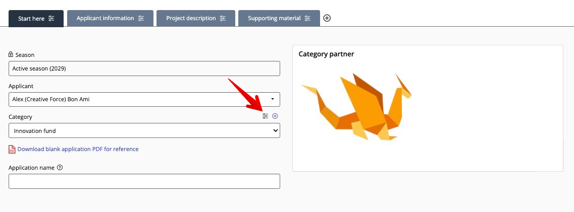 Category settings icon in the Start here tab
