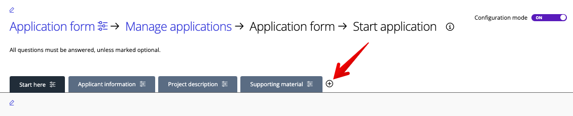 Click the plus symbol alongside your form tabs to add a new tab