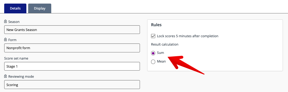 Sum and Mean result calculation radio buttons