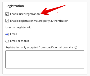 Enable user registration checkbox