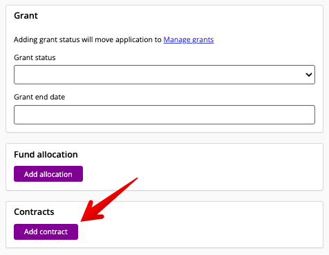 Add contract button in Grant tab