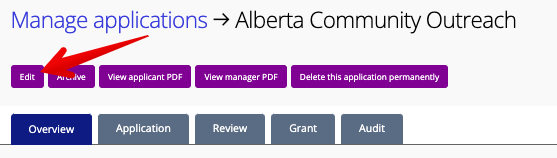 Edit application in manager view