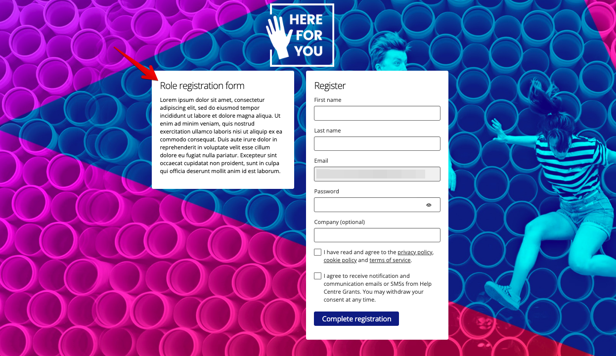Role registration form content block