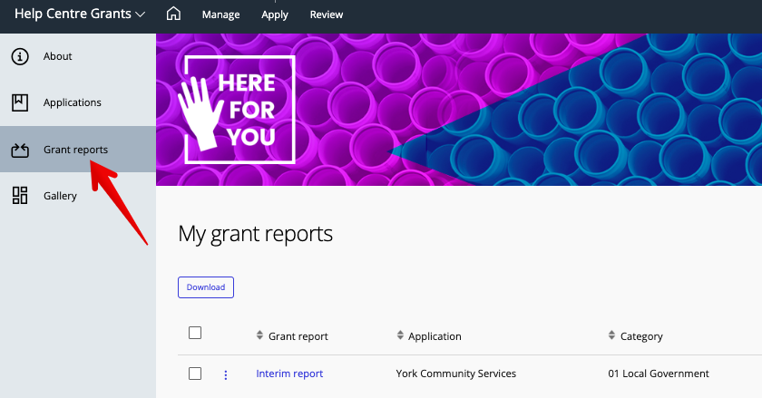 Grant reports in navigation menu.png