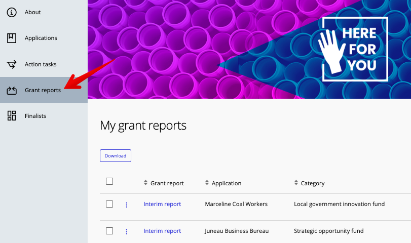 Grant reports in navigation.png